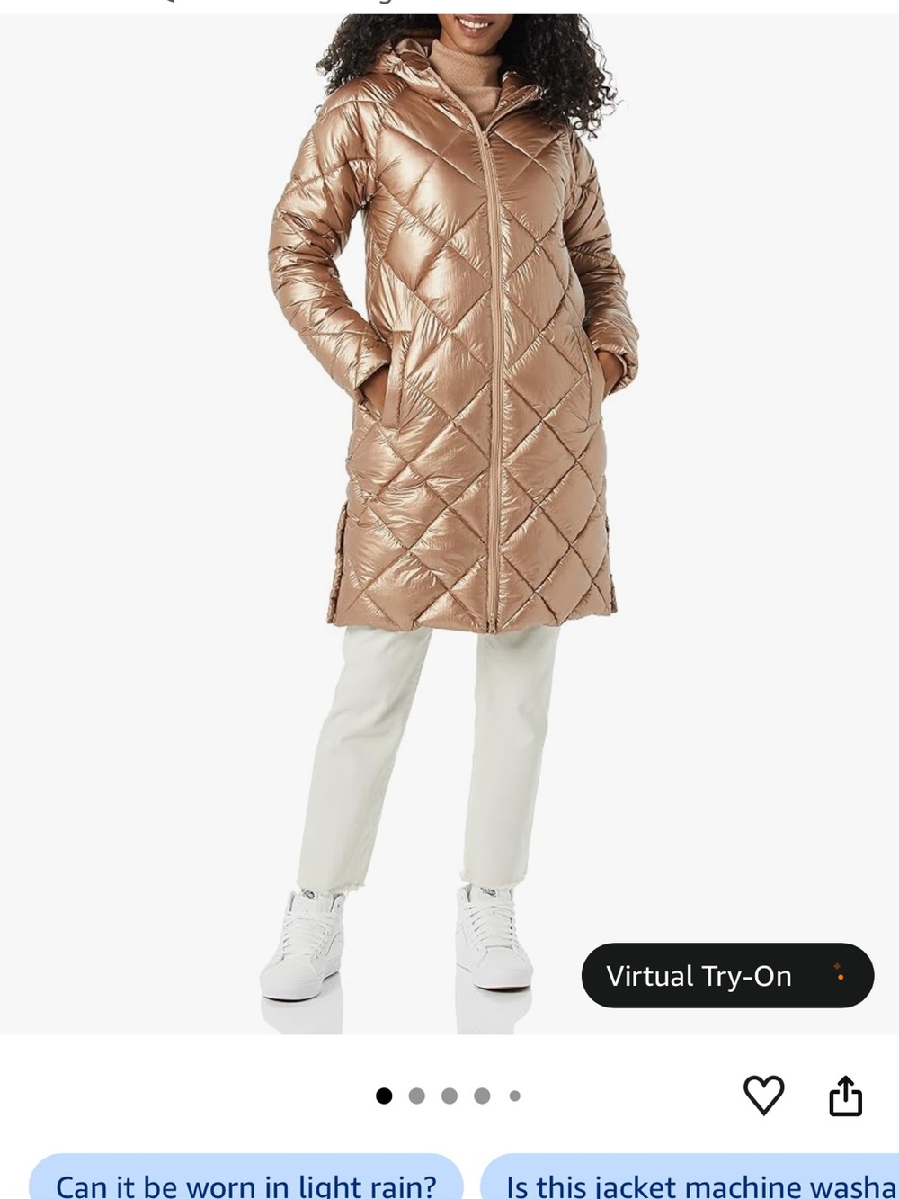 Women’s Metallic Taupe Quilted Hooded Knee Length Puffer Coat